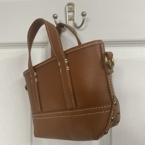 J.CREW Brown Mini Montauk Brown Leather Tote Concert Purse NWT DOESNT HAVE STRAP - Picture 10 of 12